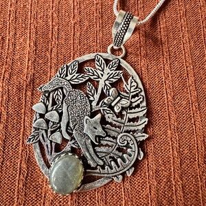 Forestcore Witchy Labradorite Gemstone Handmade 925 Silver Fox Necklace 🔮🦊